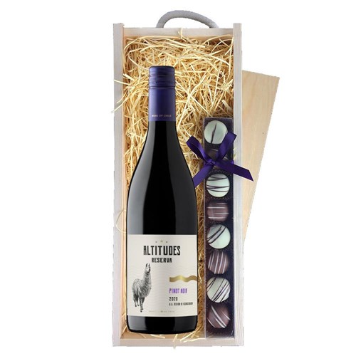 Altitudes Reserva Pinot Noir 75cl Red Wine & Truffles, Wooden Box